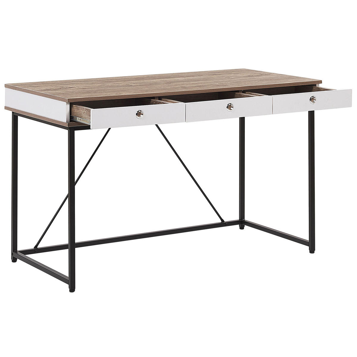 SCHREIBTISCH heller Holzfarbton/weiß 120/60/76 cm Hinton - Hellgrau, Holzwerkstoff (60/120/76cm) - Beliani