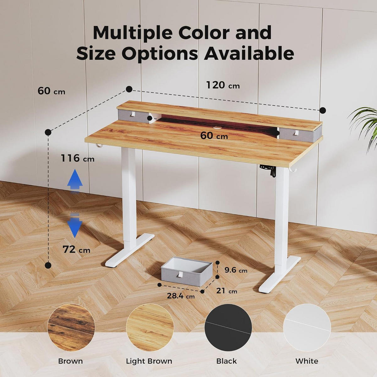 SCHREIBTISCH Höhenverstellbar Elektrisch 120 x 60 cm Hellbraun - Braun, Holzwerkstoff (120/60/75cm)