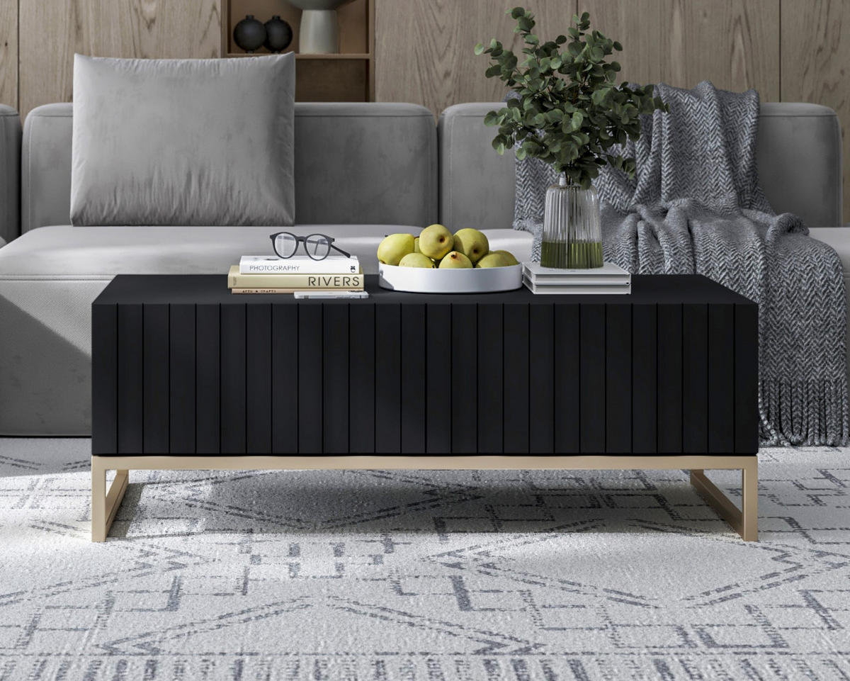 COUCHTISCH Elpis Schwarz matt Glamour 110 cm - Goldfarben/Schwarz, Holzwerkstoff/Metall (54/110/39cm) - Meble Lindner