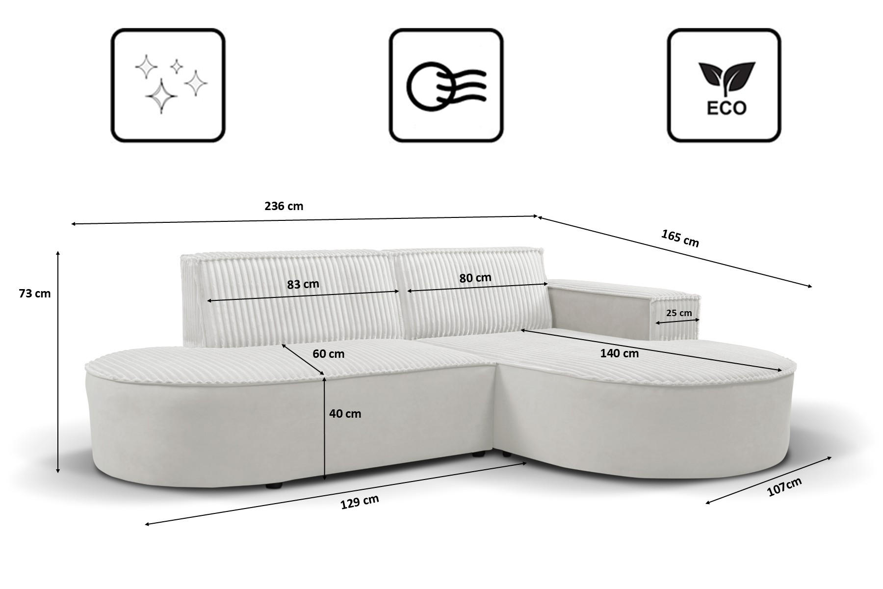 Thumbnail - Kaiser Möbel Ecksofa, Ecru, Holz, L-Form, 236x165 cm, Wohnzimmer, Sofas & Couches, Wohnlandschaften, Ecksofas