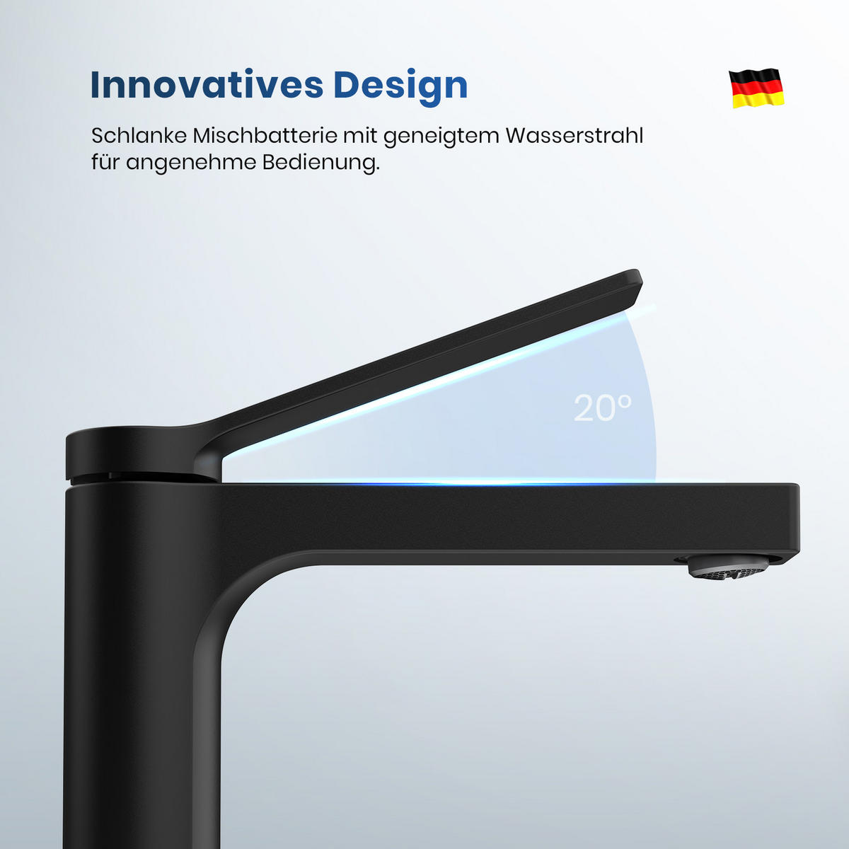 WASCHTISCHARMATUR mit Spulen-Zertifiziertem Filterelement Schwarz Matt - Schwarz, Metall (17.3/4.6/19.5cm) - EMKE
