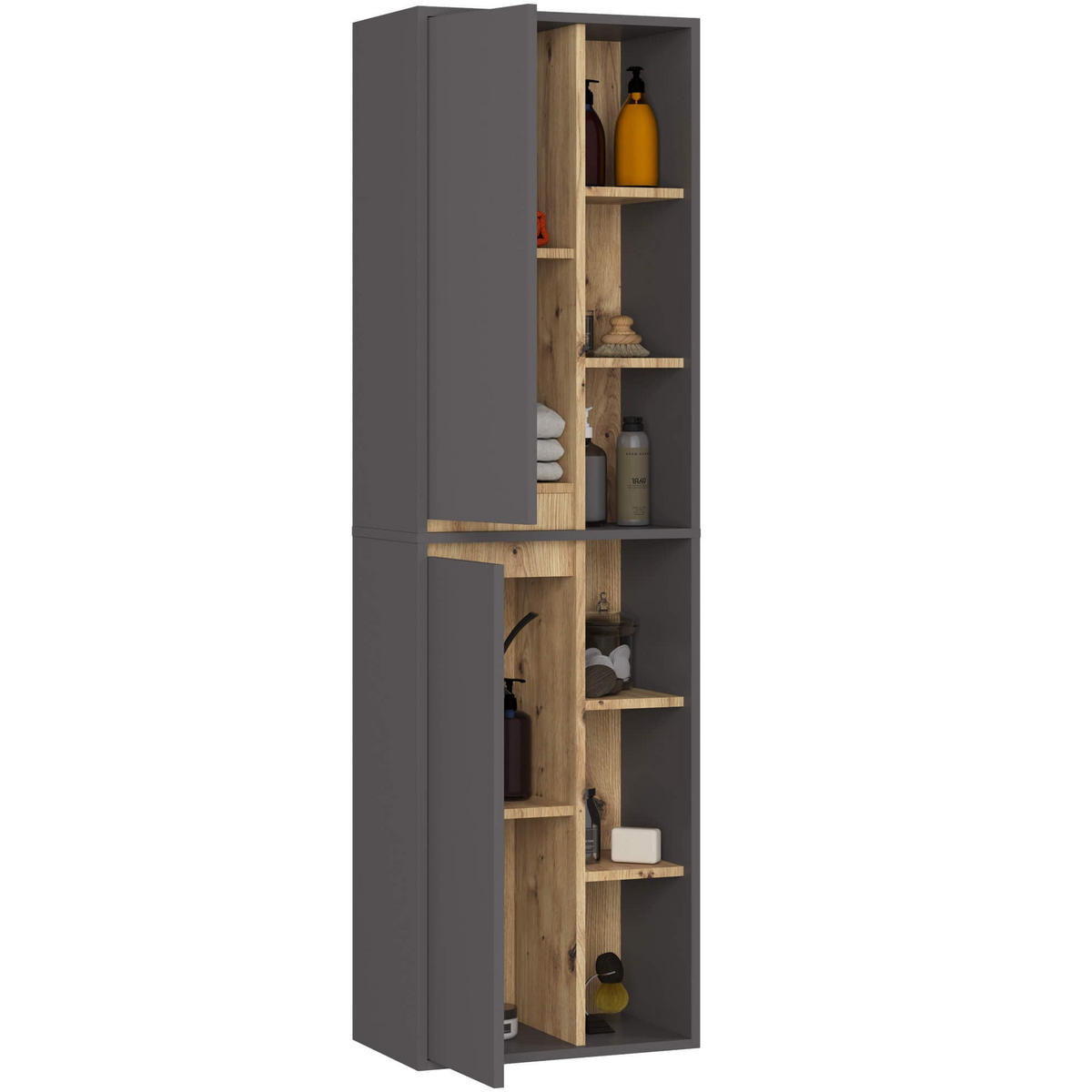 BAD HOCHSCHRANK Vami Grau, Eiche Artisan - Eiche Artisan/Grau, Holzwerkstoff (50/170/30cm) - Akord