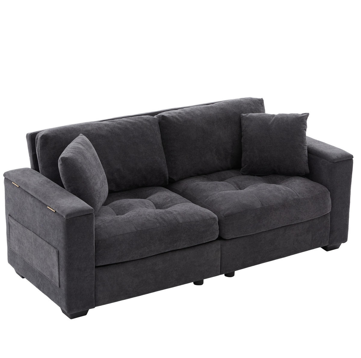 SOFA 2-Sitzer mit Stauraum Chenille Dunkelgrau - Dunkelgrau, Holzwerkstoff (180/84/81.5cm) - Meubliv