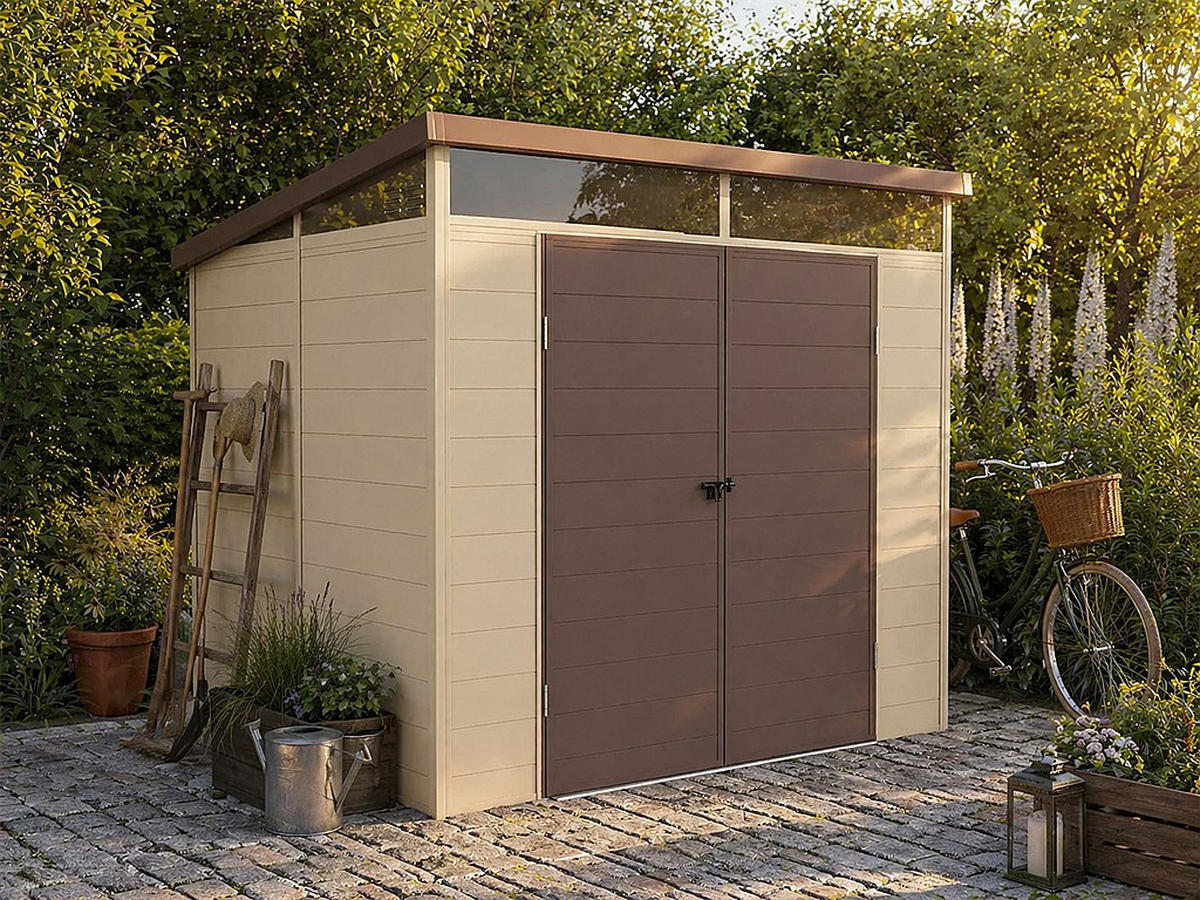 SCHREBERGARTENHAUS - 228 cm x 180 cm - harz - beige Minaro - Beige, Kunststoff (228/181/180cm) - Vente-Unique