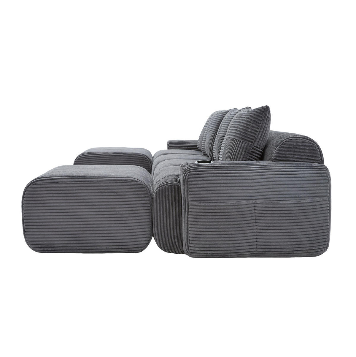 WOHNLANDSCHAFT modular 4-Sitzer mit 2 Hockern 333 x 174 cm Cord Dark Gray - Dunkelgrau, Kunststoff (174/80/333cm) - Meubliv