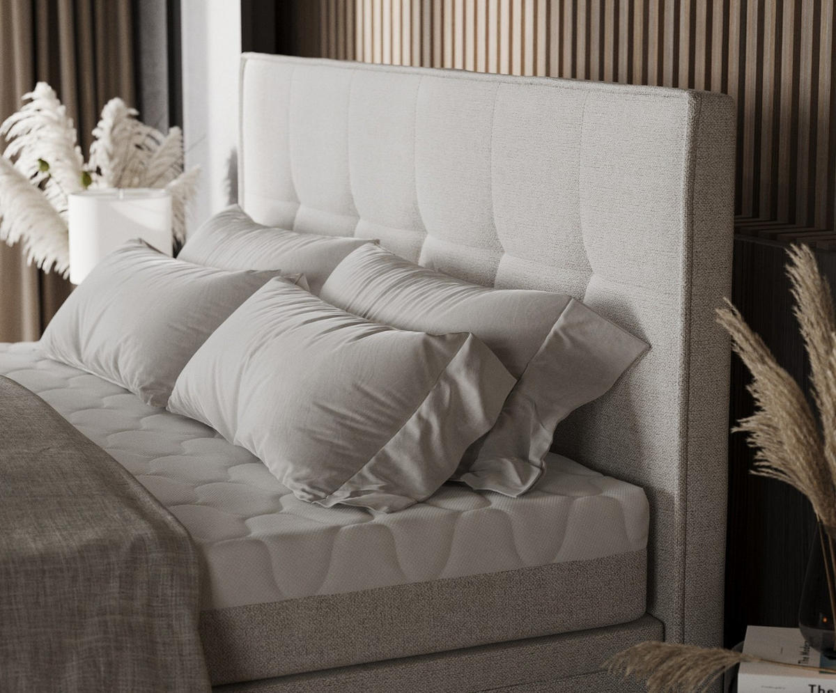 BOXBETT Arivo 200/200 cm Hellbeige im Riva Stoff - Sandfarben/Schwarz, Holz/Holzwerkstoff (200/200cm) - AltaBeds