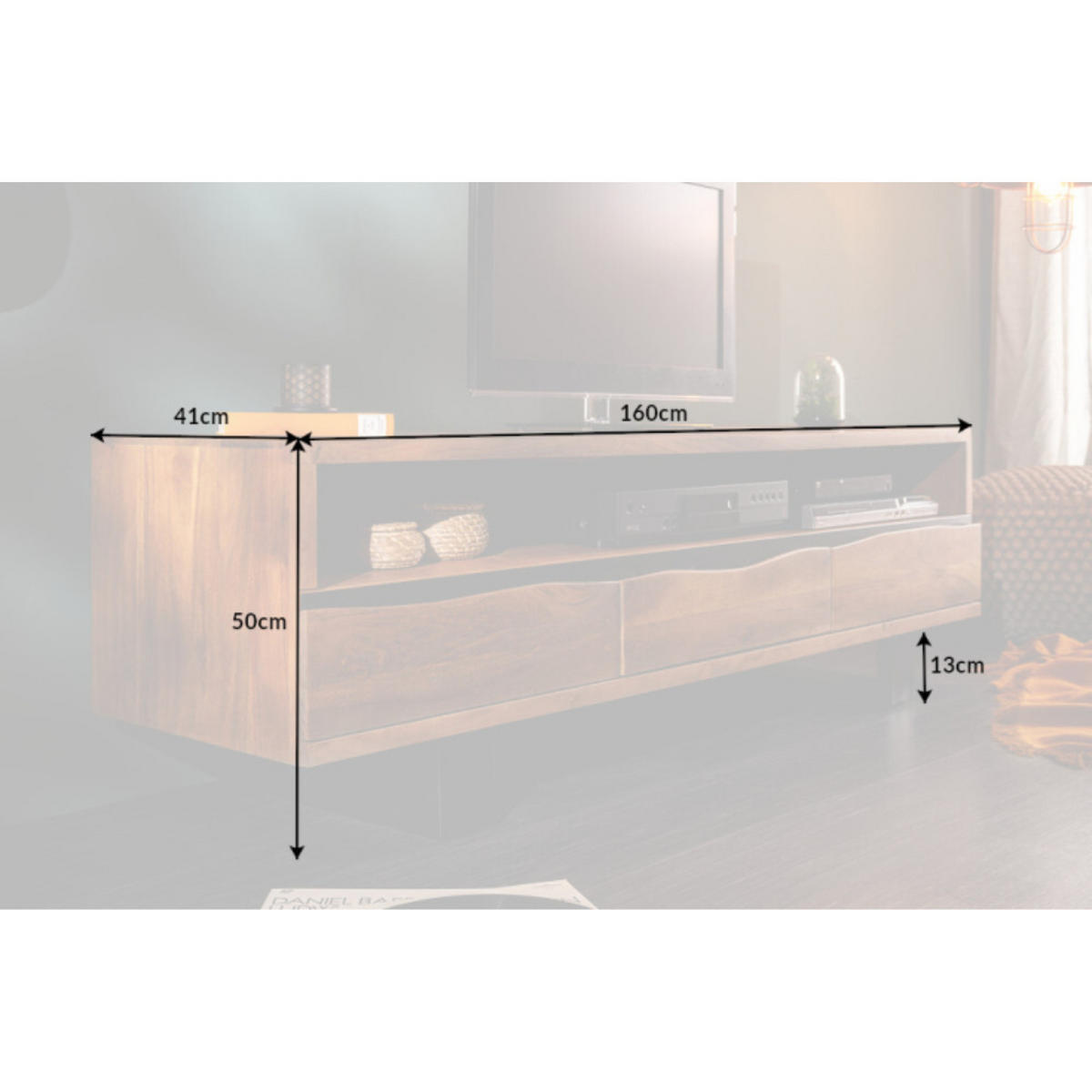 TV-LOWBOARD MAMMUT Akazie 160cm - Schwarz/Braun, Holz/Metall (160/50/41cm) - riess-ambiente
