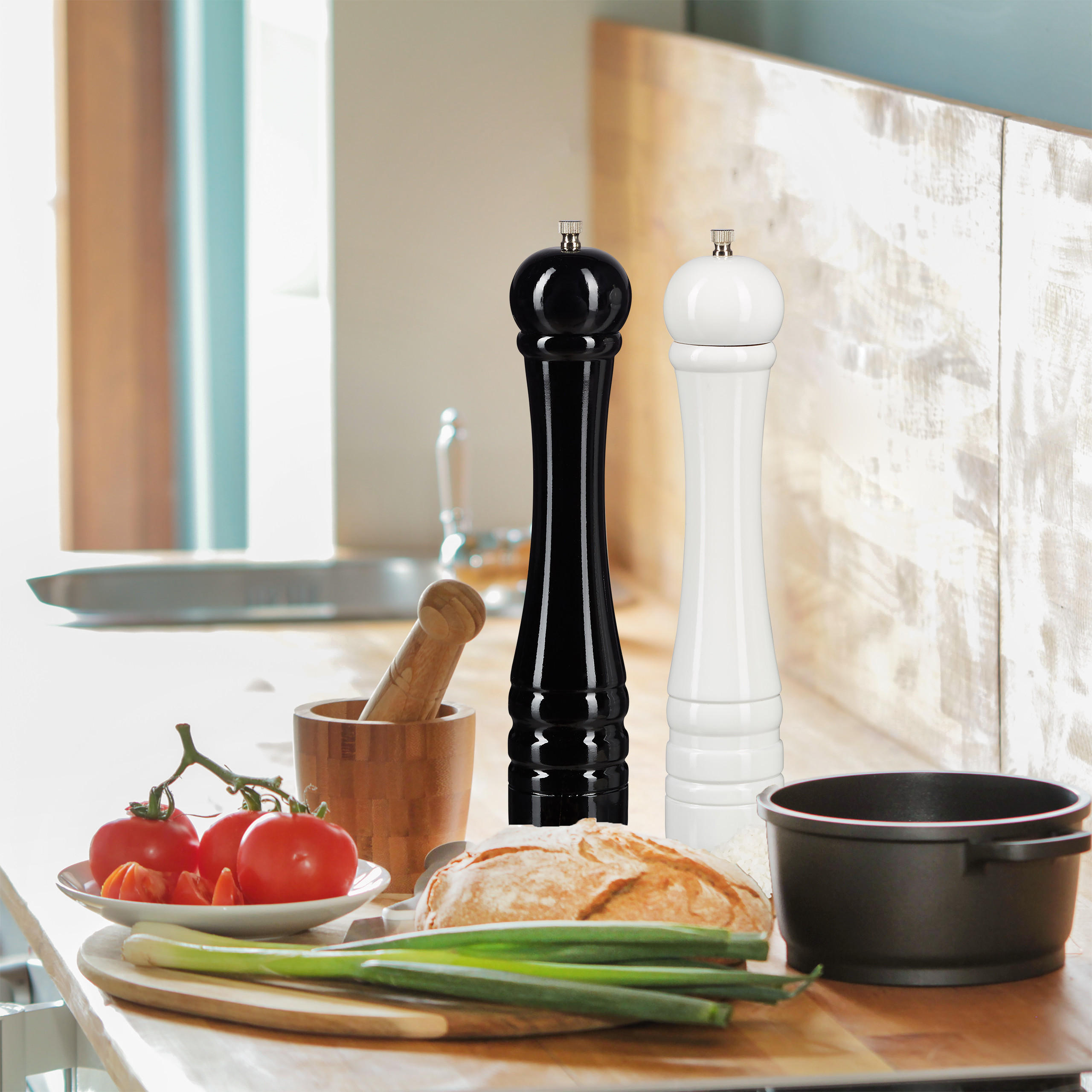 2xGEWÜRZMÜHLE - Multicolor, Holz/Keramik (6/30/6cm) - Relaxdays