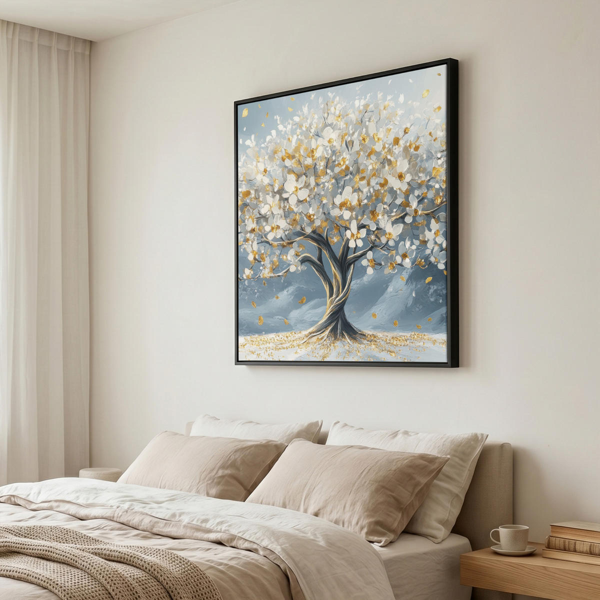 LEINWAND Bilder mit Rahmen - Baum - Winter - Baum des Lebens - Modern - Gold - 90x90 - Goldfarben, Textil (90/90cm) - MuchoWow