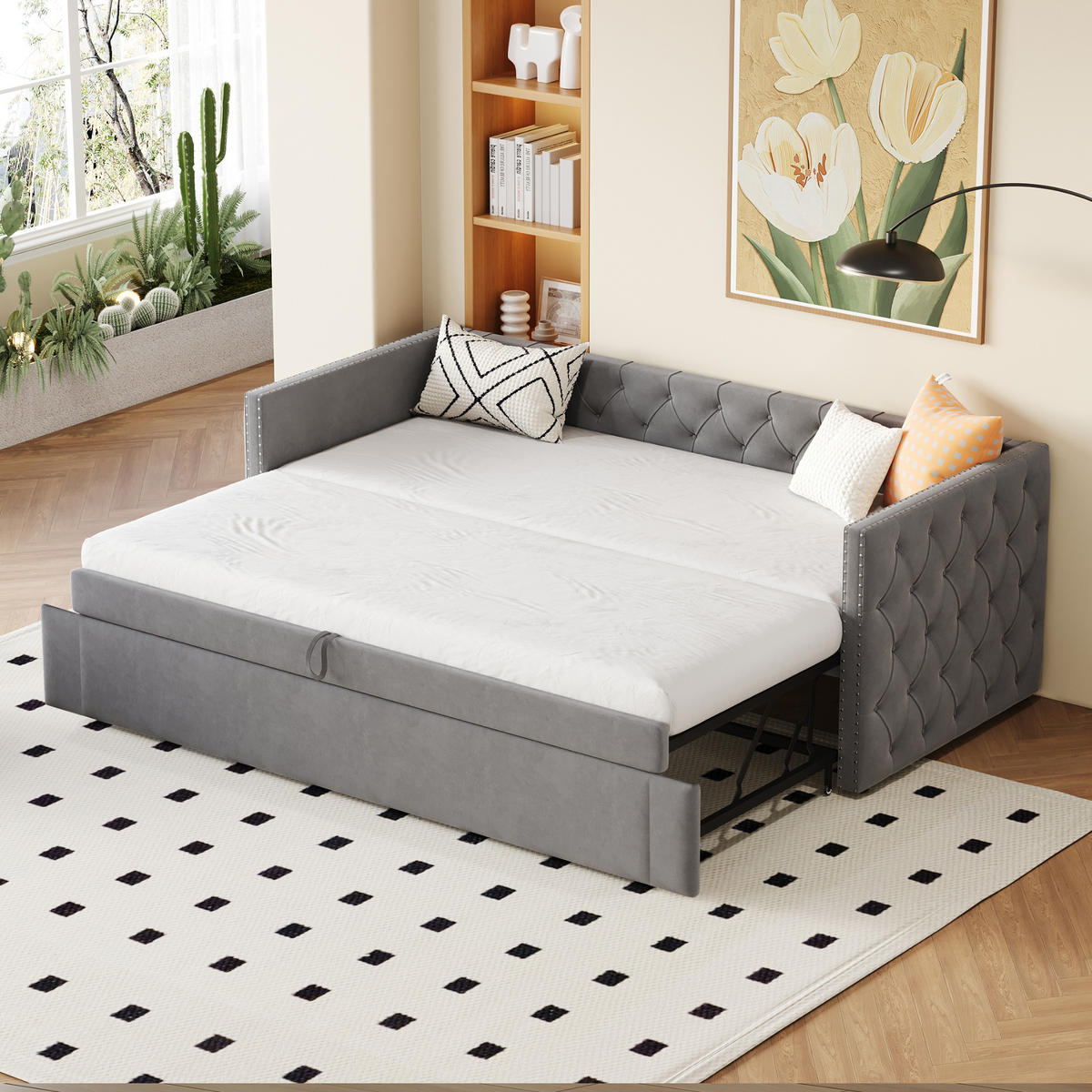 POLSTERBETT Schlafsofa 90/200 cm grau mit Lattenrost und hautfreundlichem Samtstoff - Grau, Textil (90/200cm) - OKWISH