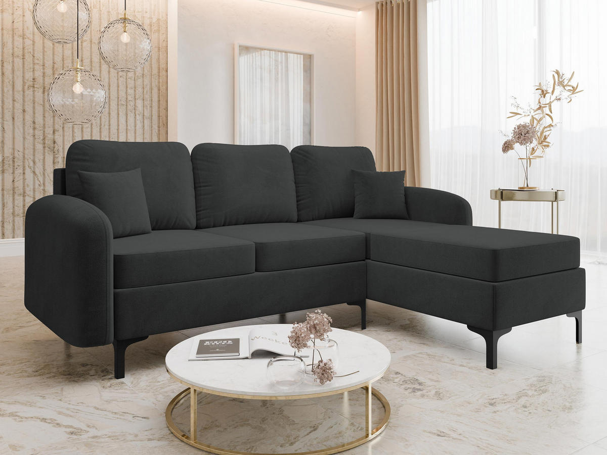 ECKSOFA Venice, Seite: Rechts - Schwarz/Braun, Holz/Textil (225/172cm) - MIRJAN24
