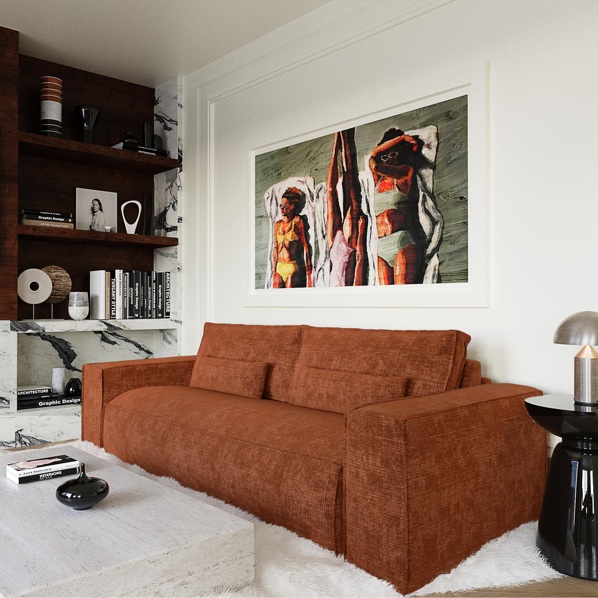 SCHLAFSOFA Express JUNE Geprägter Samt Terrakotta 236cm - Dunkelorange/Terracotta, Textil (236/80/100cm) - Premium Interiors