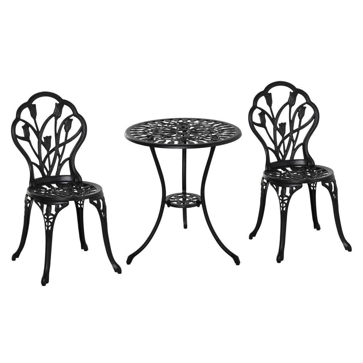 SITZGRUPPE DE-07293 für 2 Personen mit Tisch und Klappstühlen Schwarz - Schwarz, Metall - ComfortXL
