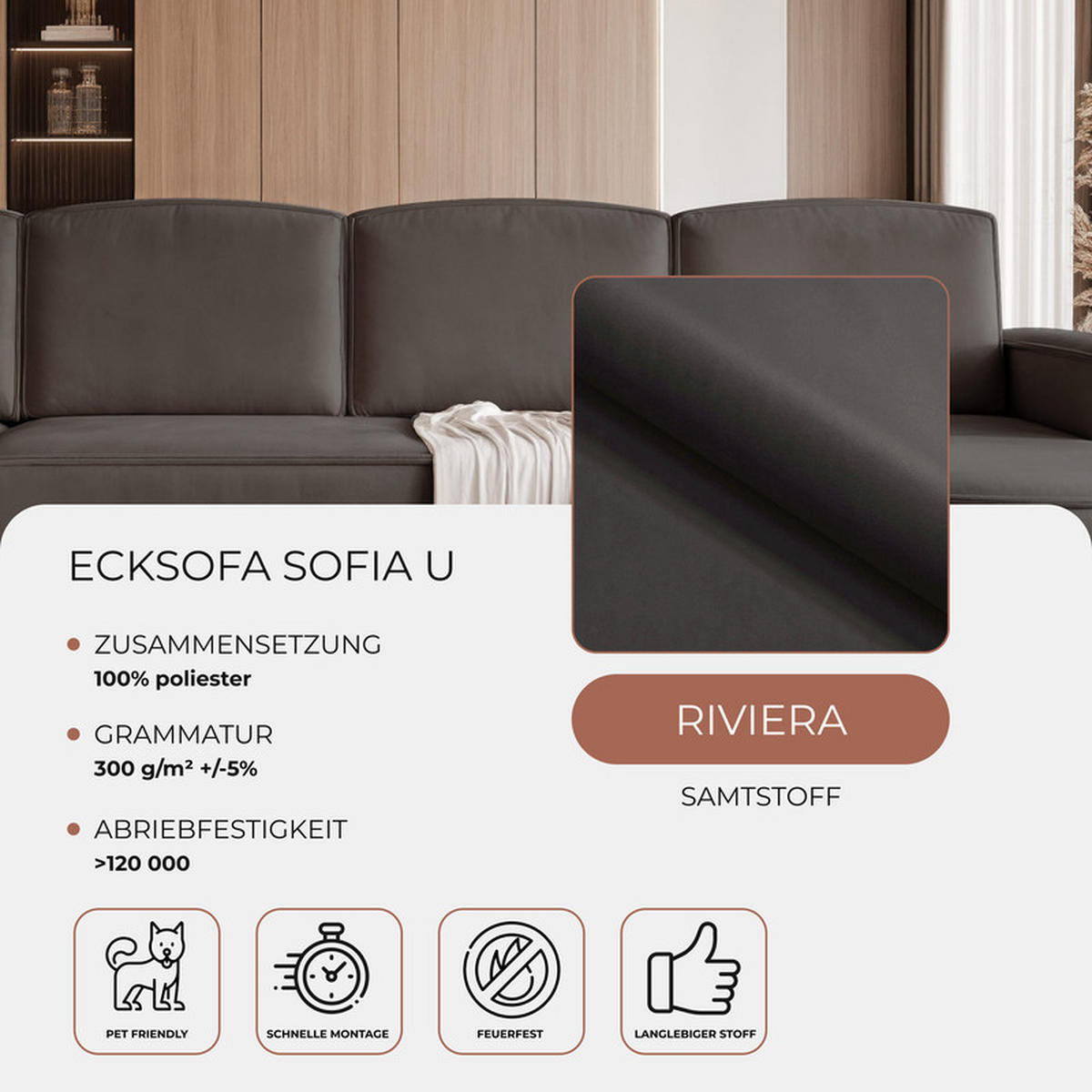 WOHNLANDSCHAFT SOFIA mit Schlaffunktion und Bettkasten Anthrazit - Anthrazit, Holzwerkstoff/Kunststoff (316/88/157cm) - Idohome