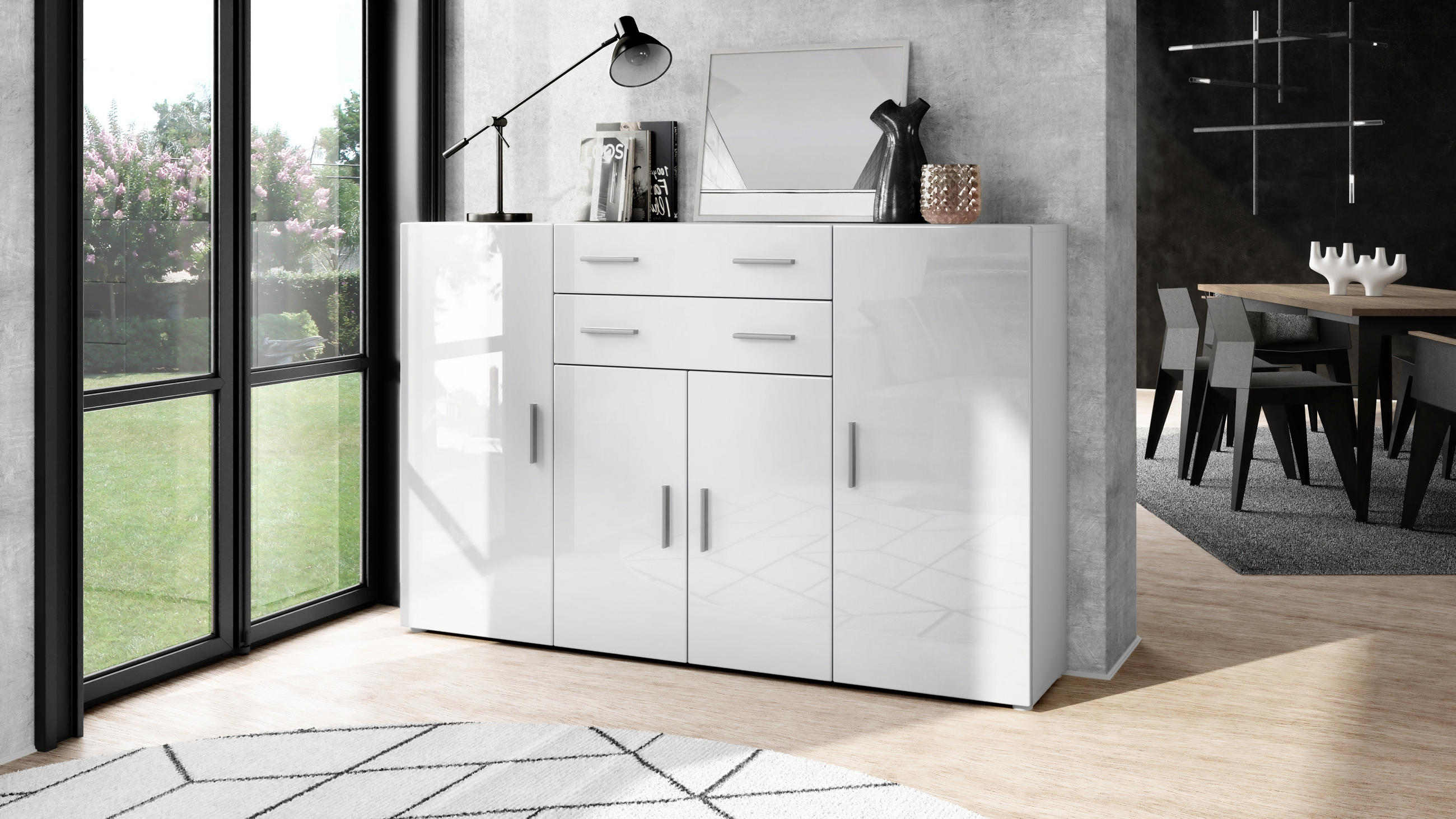 HIGHBOARD Aron Fronten in Weiß Hochglanz - Weiß Hochglanz, Holzwerkstoff (166.5/106.5/35cm) - Vladon