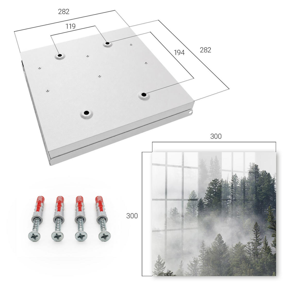 SCHLÜSSELBOX Weiß 30x30 cm – Türöffnung nach rechts - Nebelwald - Grau, Metall (30/30/5cm) - TULUP