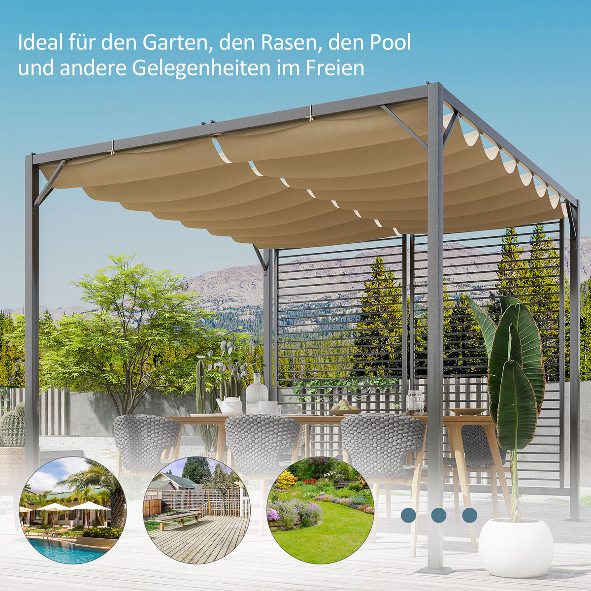 PAVILLON, Pergola, Polyester, Beige - Dunkelgrau/Beige, Kunststoff/Metall (280/238/300cm) - Outsunny