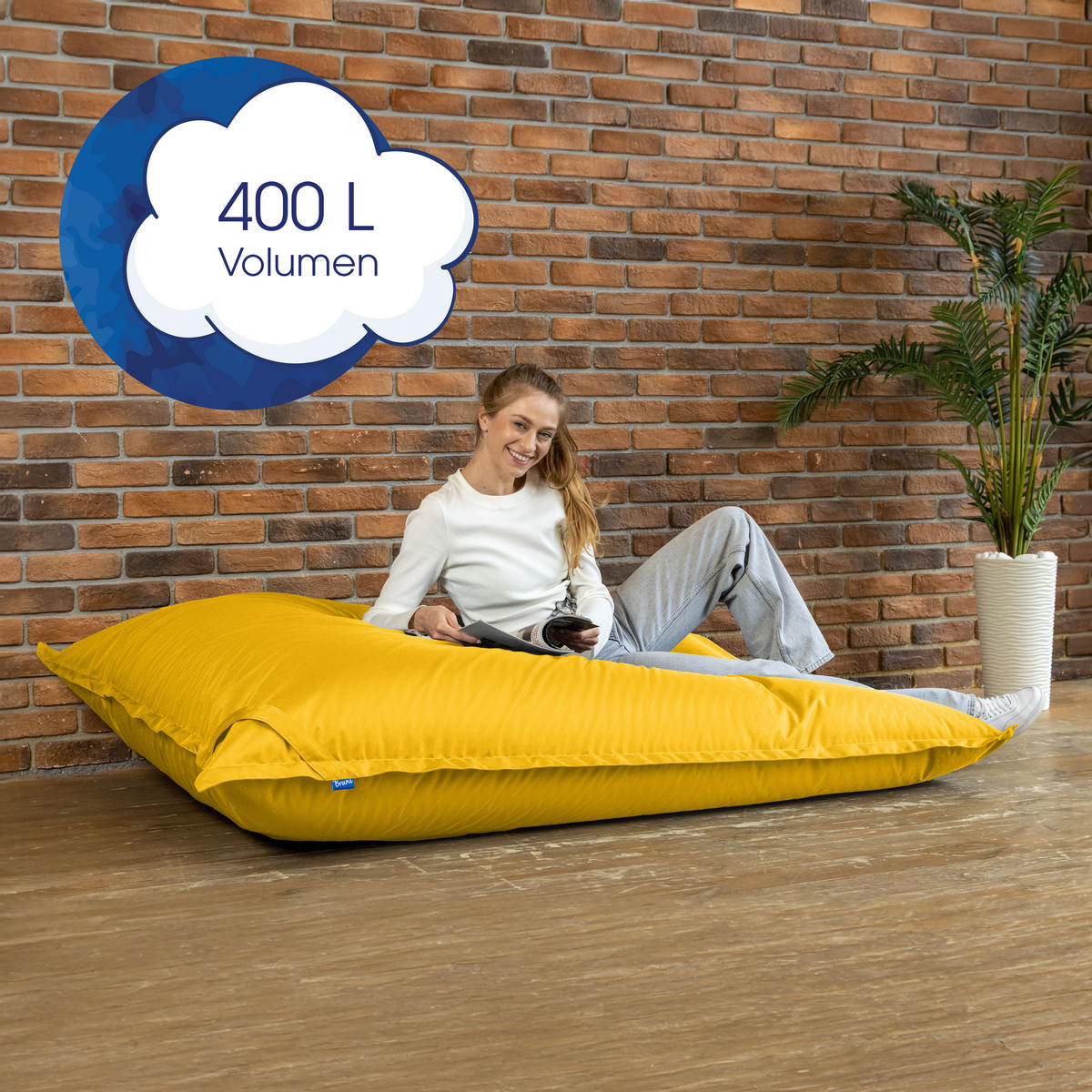 SITZSACK XXL Caree gelb, 140x180cm groß für Outdoor - Gelb, Textil (180/140/30cm) - Bruni