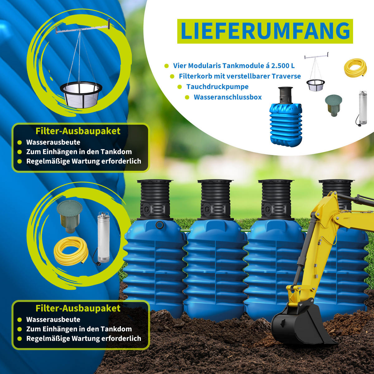 ERDTANK-PAKET 10000 L - Blau, Kunststoff (147/201/461cm) - 4rain