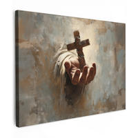 LEINWANDBILD Abstrakt - Kreuz - Hand - Christentum Wandbild 40x30 cm - Hellbraun, Textil (40/30cm) - MuchoWow