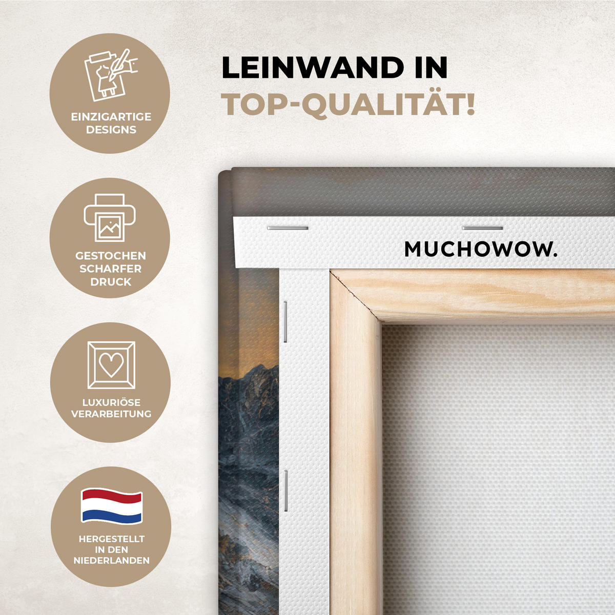 LEINWANDBILD Bergkulisse mit goldenem Sonnenuntergang Deko Wohnzimmer 20x20 cm - Goldfarben, Textil (20/20cm) - MuchoWow