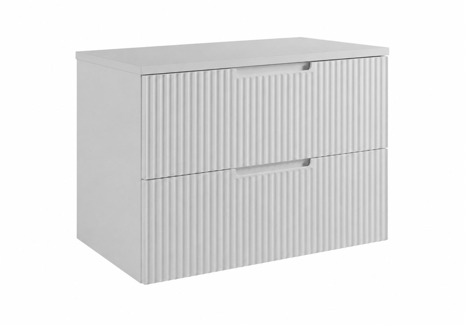 BADEZIMMERSCHRANK hängend 80 mit Schubladen, Korpus in Weiß + Platte in Weiß, mit Griffen, 80 x 46 x 58,6 cm - Weiß, Holzwerkstoff (80/58.6/46cm) - 3XE LIVING