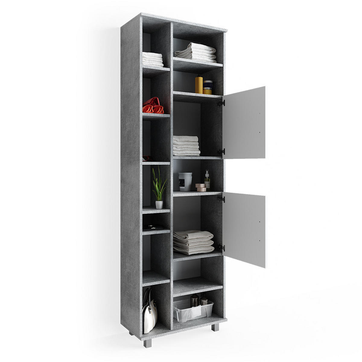 BADSCHRANK Ilias Beton 60 x 190 cm - Schieferfarben/Grau, Holzwerkstoff (60/190/30cm) - Vicco