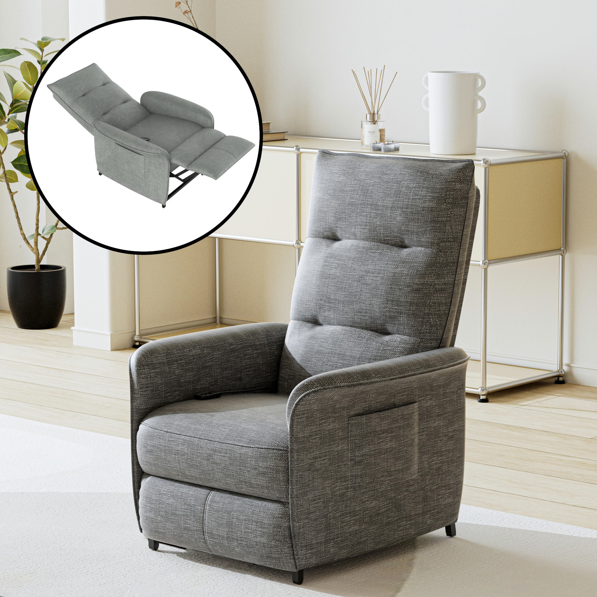 FERNSEHSESSEL Savukoski - Dunkelgrau, Textil (58/102/81cm) - [en.casa]