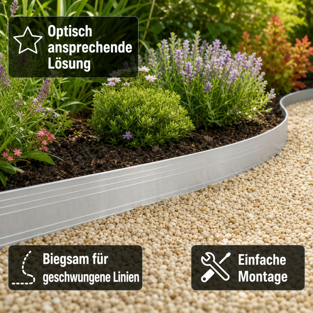 ULTRA Starke Alu Rasenkante 14cm x 100cm | Beeteinfassung Beetumrandung Beetbegrenzungen - Alufarben, Metall (14/5/100cm) - Green-Split