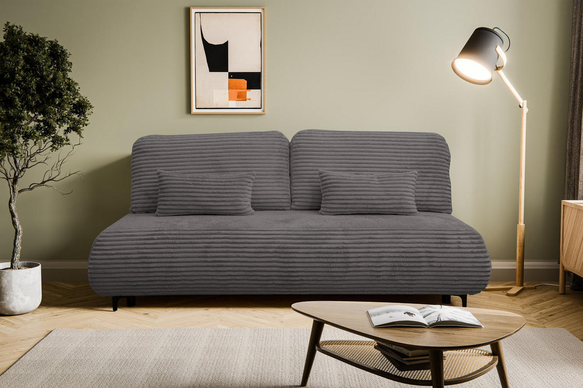 SCHLAFSOFA Etna mit Schlaffunktion und Bettkasten, Farbe: Grau, Cordstoff, Ottomane Unsiversal - Grau, Textil (205/80/90cm) - VENASI MÖBEL