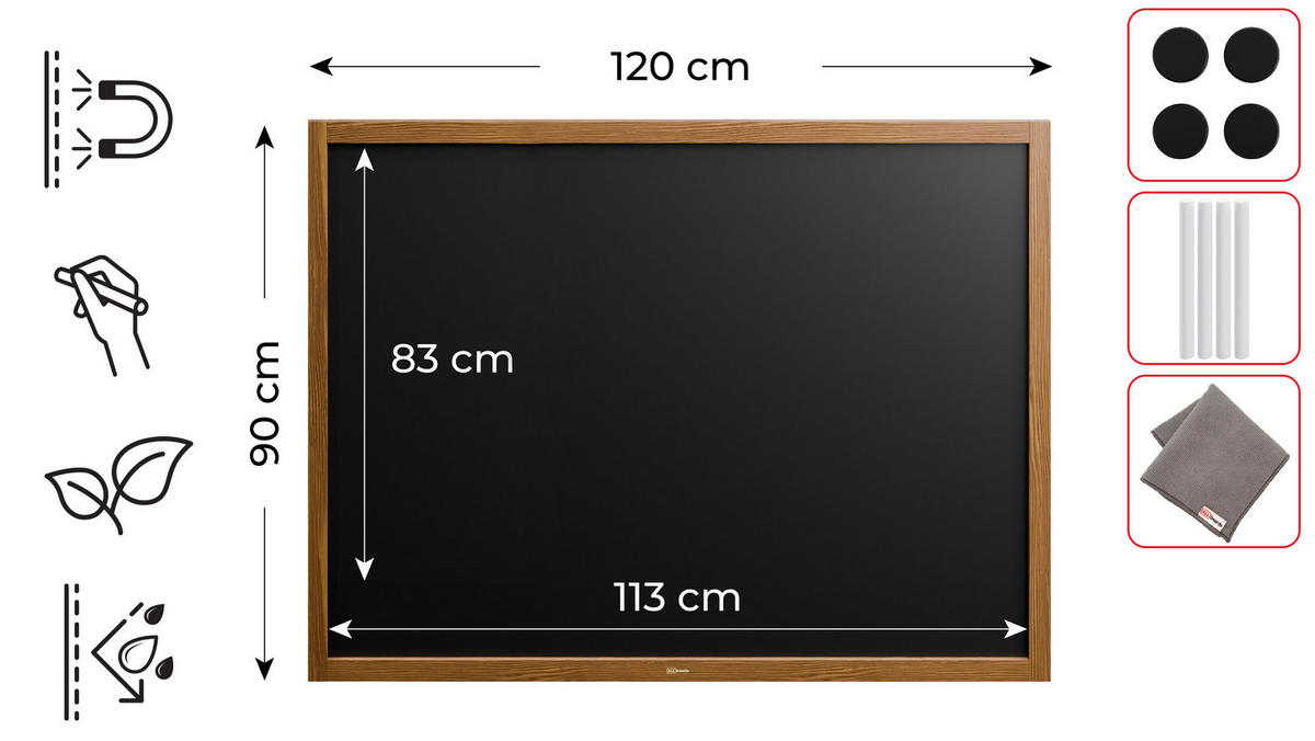 KREIDETAFEL Schwarze magnetische mit Holzrahmen 120x90cm - Braun, Holz (120/90/2cm) - ALLboards