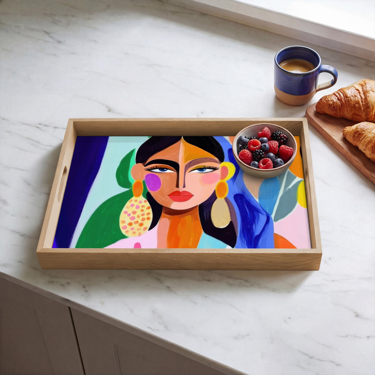 TABLETT - Porträt - Frau - Modern - 50x35 cm - Multicolor, Holz (50/5/5cm) - OnlyWow