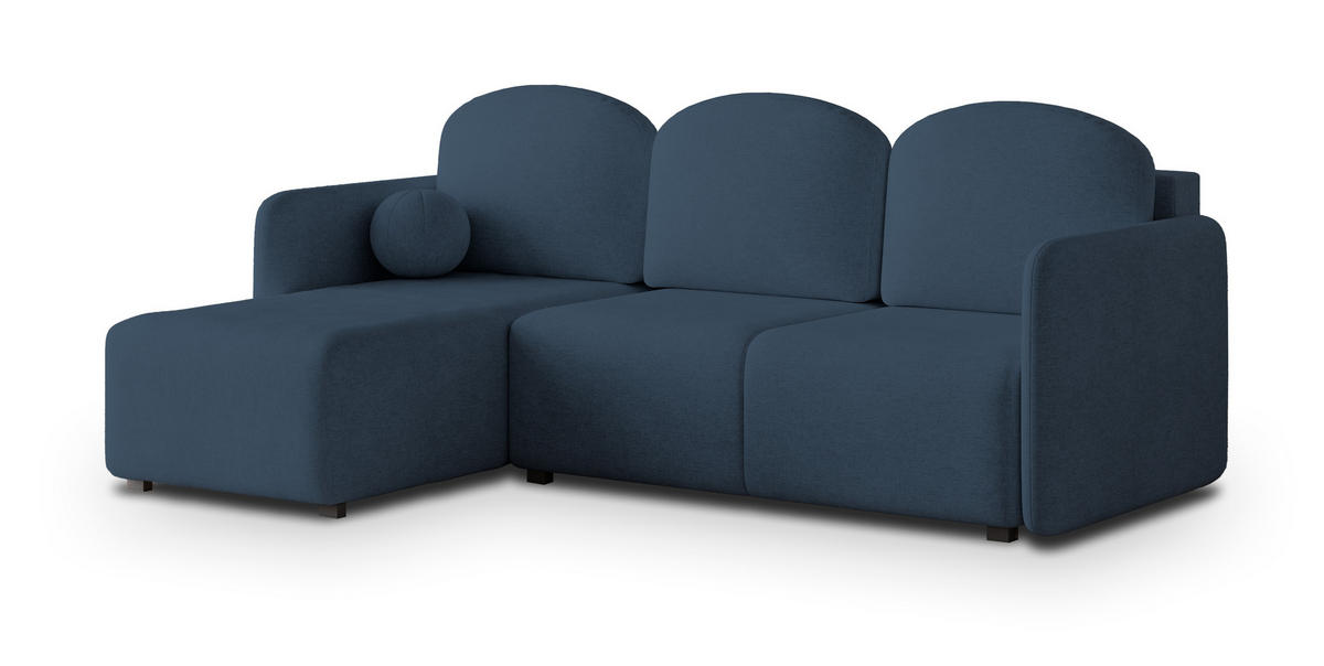 ECKSOFA SUVINO Blau Geflochtener Stoff mit Schlaffunktion - Blau, Holz (230/143cm) - MASSENO