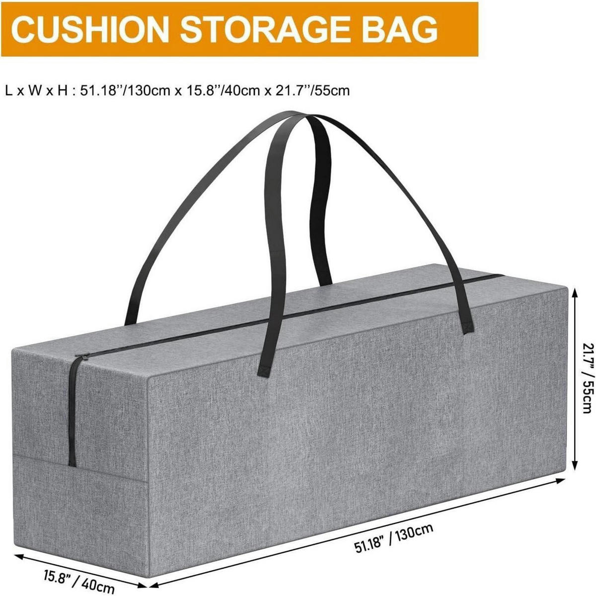 AUFLAGENTASCHE 130 x 40 x 55 cm Wasserdicht Schwerlast Oxford Grau - Grau, Textil (20/4/25cm)
