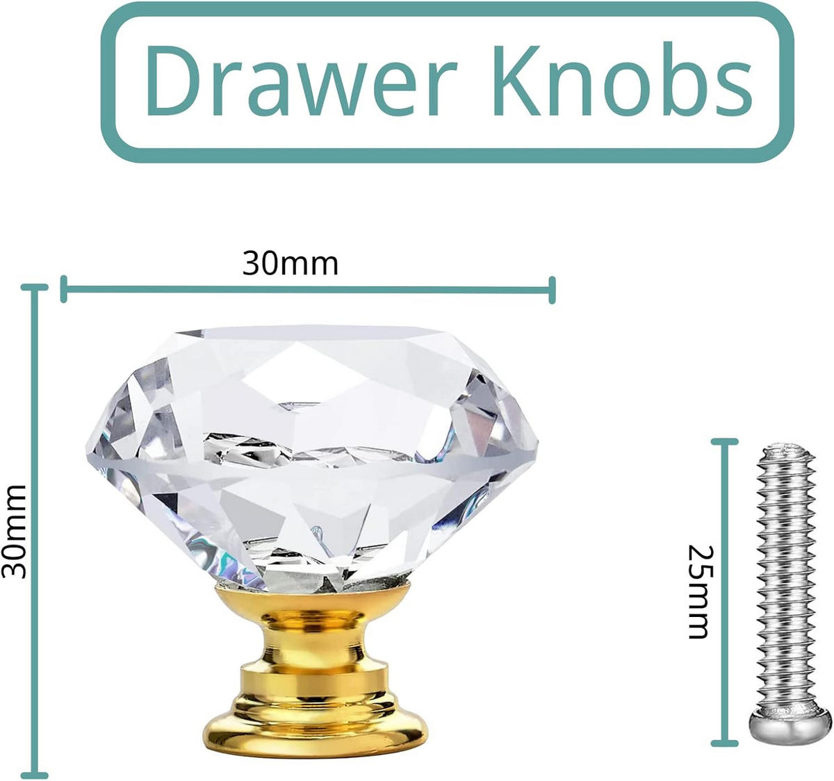 SCHRANKKNOPF Kristall Gold 10er-Set - Weiß, Metall (0.3/2/0.3cm)