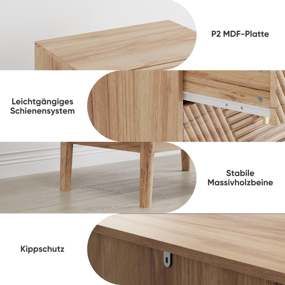 KOMMODE aus MDF und Holzspanplatte 60x40x90 cm eichefarben mit 4 Schubladen und Beinen - Nussbaumfarben, Holzwerkstoff (60/90/40cm) - Modfu