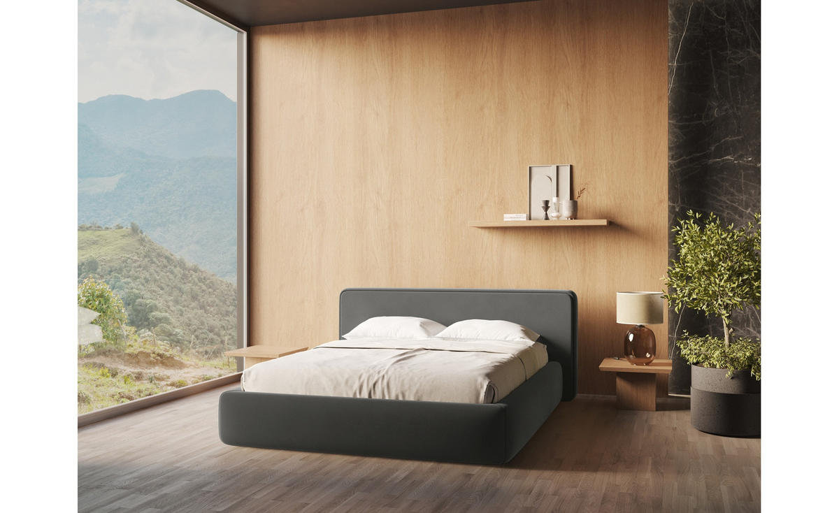 POLSTERBETT mit Bettkasten und Lattenrost 220x225 Grau - Dunkelgrau/Schwarz, Kunststoff/Textil (180/200cm) - Makamii