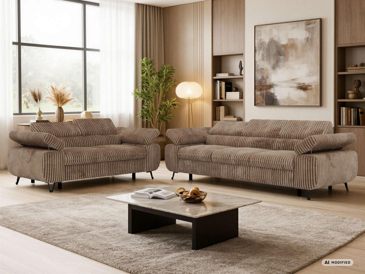 SEDACÍ SOUPRAVA PETER 2+3 - Hnědá Manšestr - černá/hnědá, kov/textil (262/76/99cm) - MKS