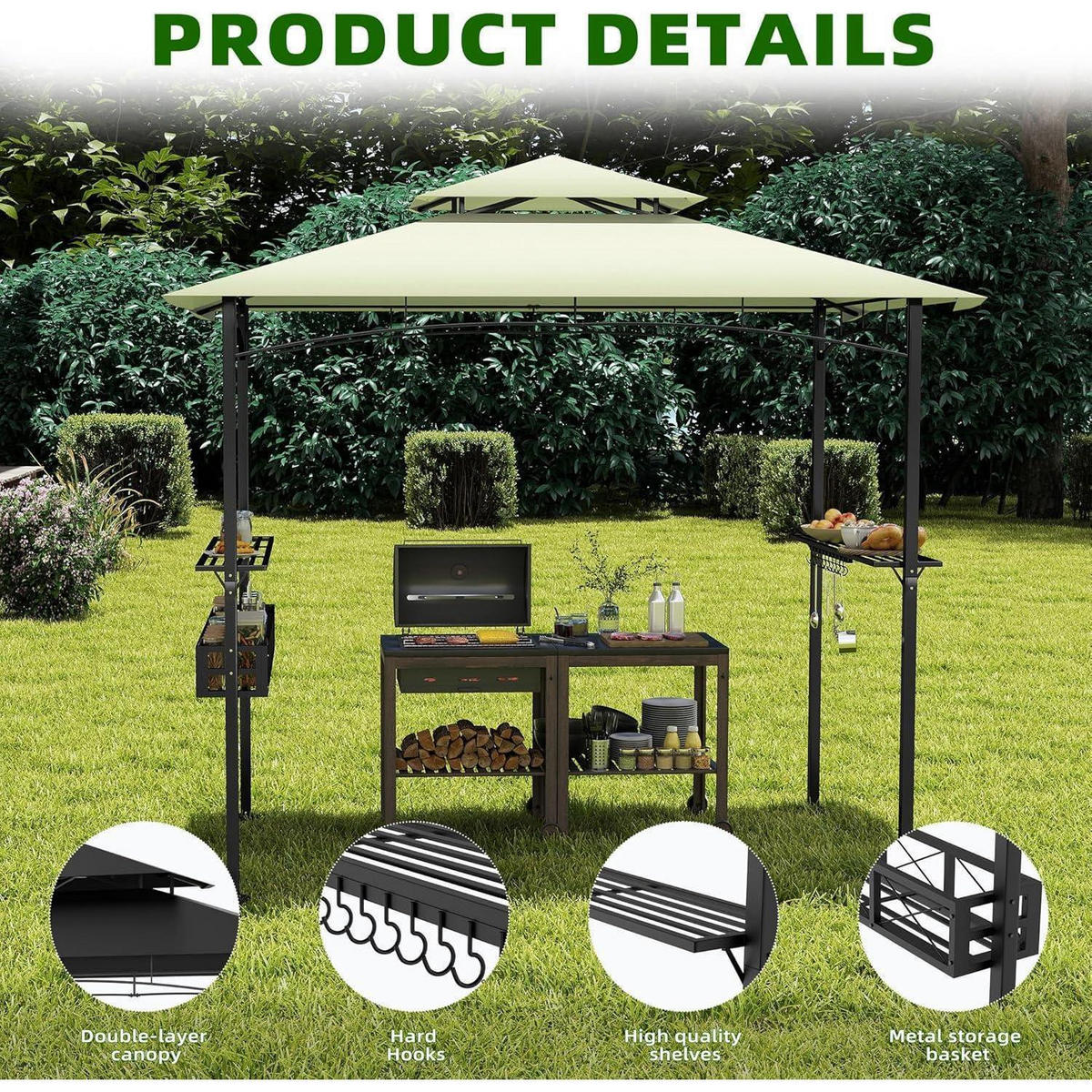 GARTENPAVILLON mit Doppeldach 245 x 153 x 250 cm Beige - Beige, Textil (153/250/245cm)
