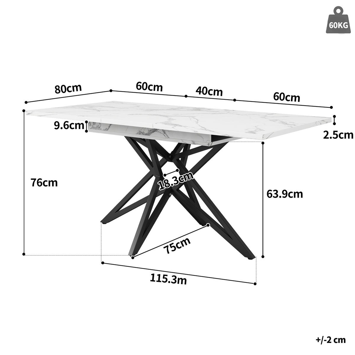 AUSZIEHTISCH Weiß 120-160/80/66.1 cm - Weiß, Holz (80/120/76cm) - PANGIVO