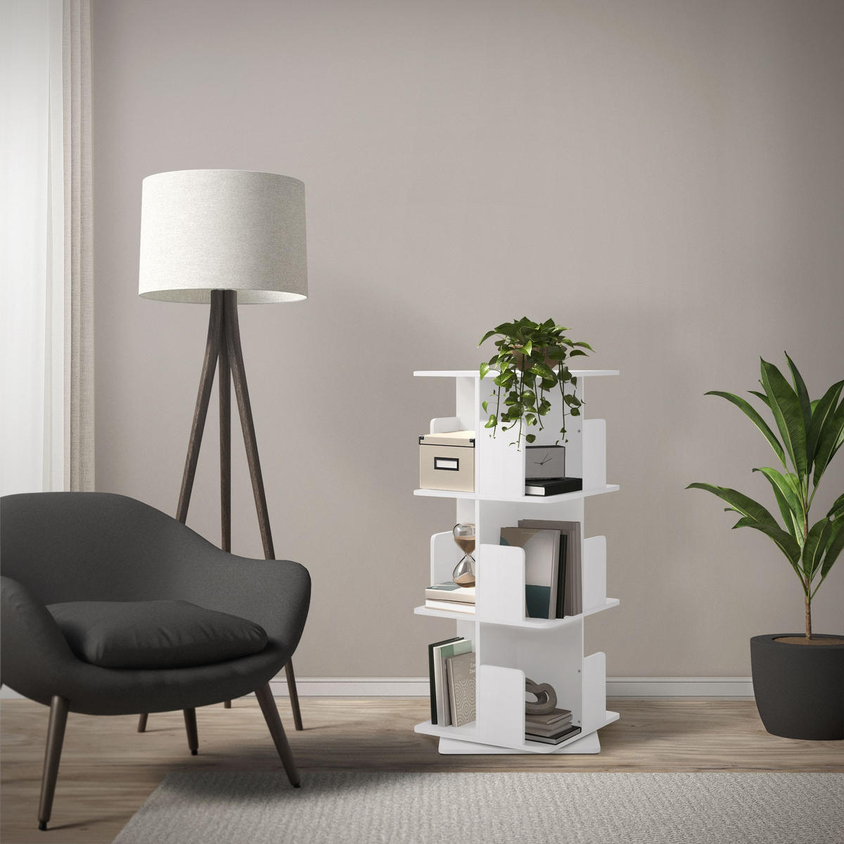 BÜCHERREGAL Kinder mit 3 Ebenen Weiß 40x94x40 cm Drehbar 360 Grad - Weiß, Holzwerkstoff (40/94/40cm) - ML-DESIGN