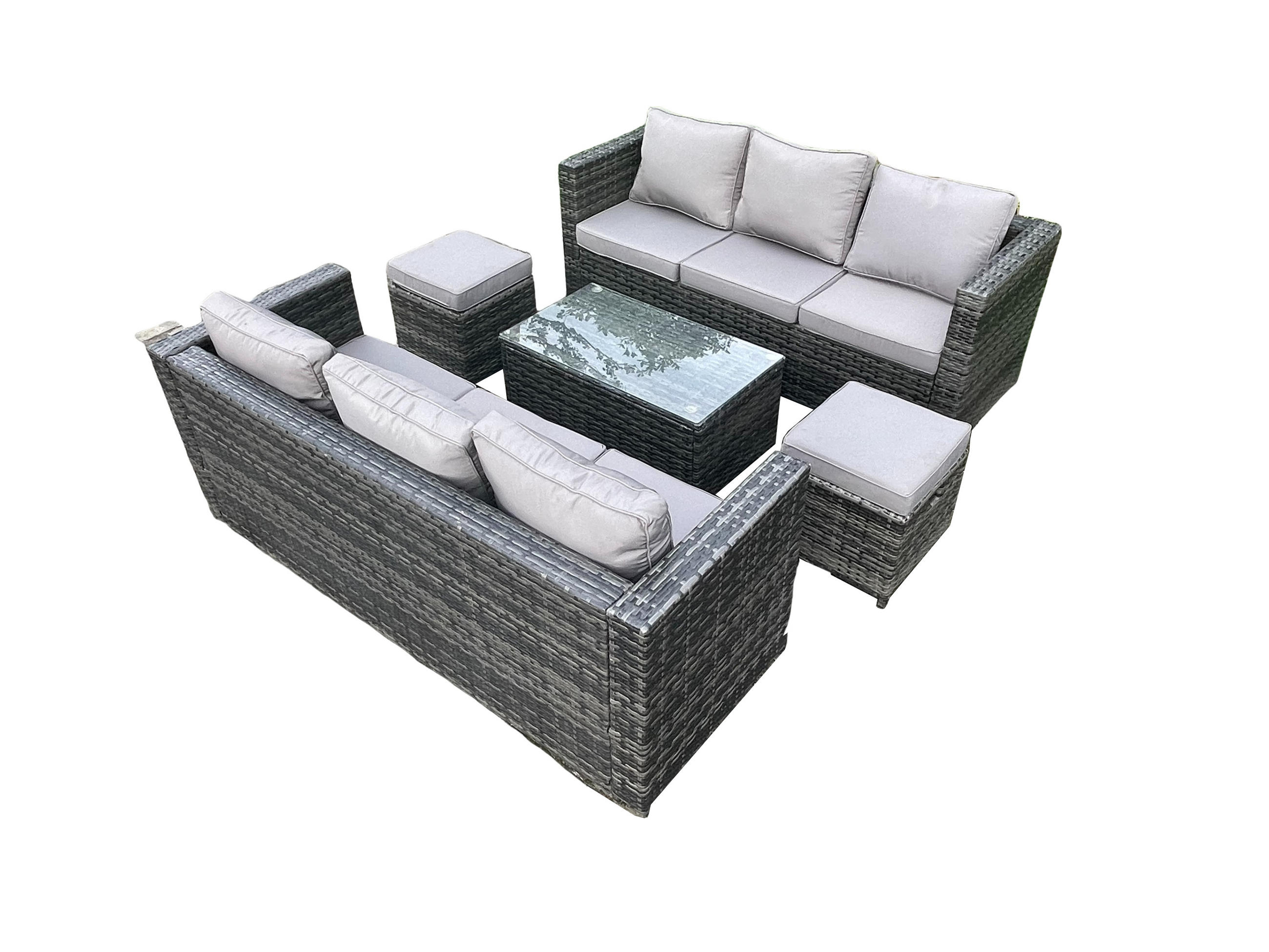 GARTENMÖBELSET mit 2 Kleinen Hockern 8-Sitzer - Dunkelgrau, Metall - Fimous