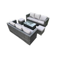 GARTENMÖBELSET mit 2 Kleinen Hockern 8-Sitzer - Dunkelgrau, Metall - Fimous