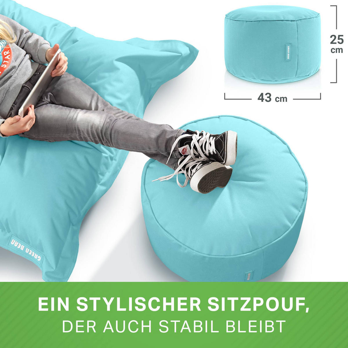 SITZSACK-HOCKER Pouf "Stay" 45x25cm - Blau, Textil (45/25/45cm) - Green Bean