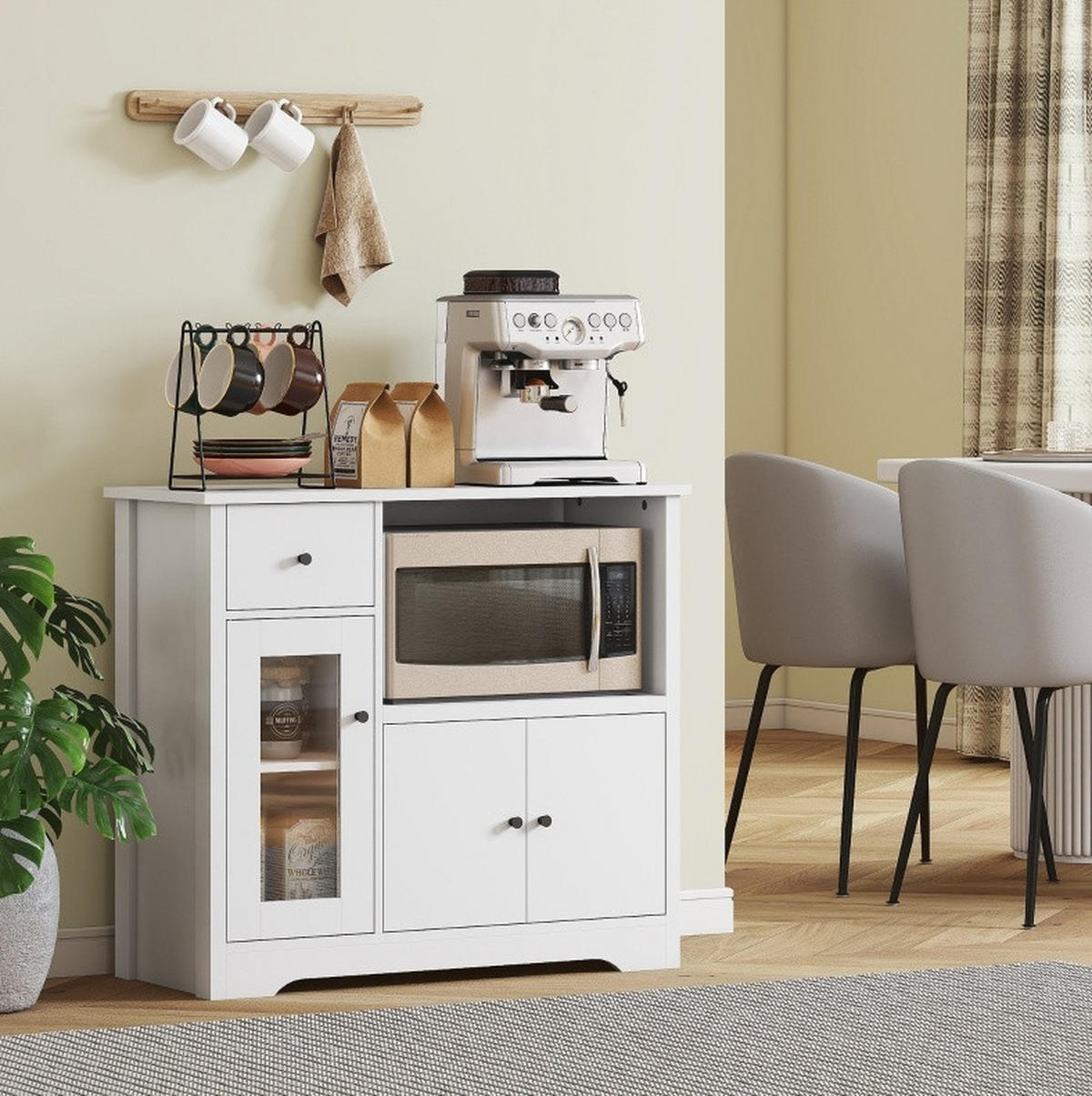 BUFFETSCHRANK 35/80/72,2 cm mit Mikrowellenfach, Schublade und verstellbaren Ablagen, Weiß - Weiß, Holz (80/72.2/35cm) - Redom