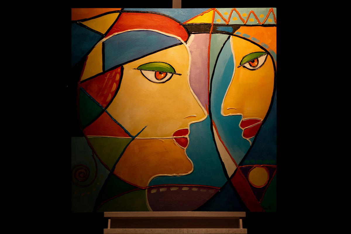 ACRYLBILD HANDGEMALT 87/87 cm - Blau/Gelb, Holz/Textil (87/87cm) - KUNSTLOFT
