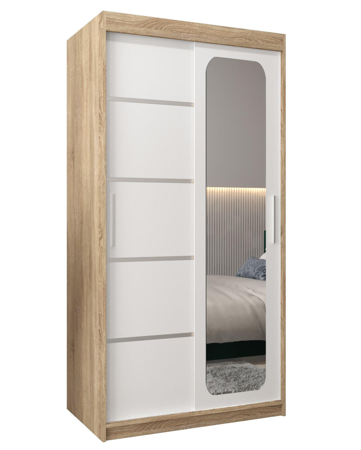 SCHWEBETÜRENSCHRANK 200/100/62 2-türig - Silberfarben/Weiß, Holz/Kunststoff (100/200/62cm) - Abiks Möbel