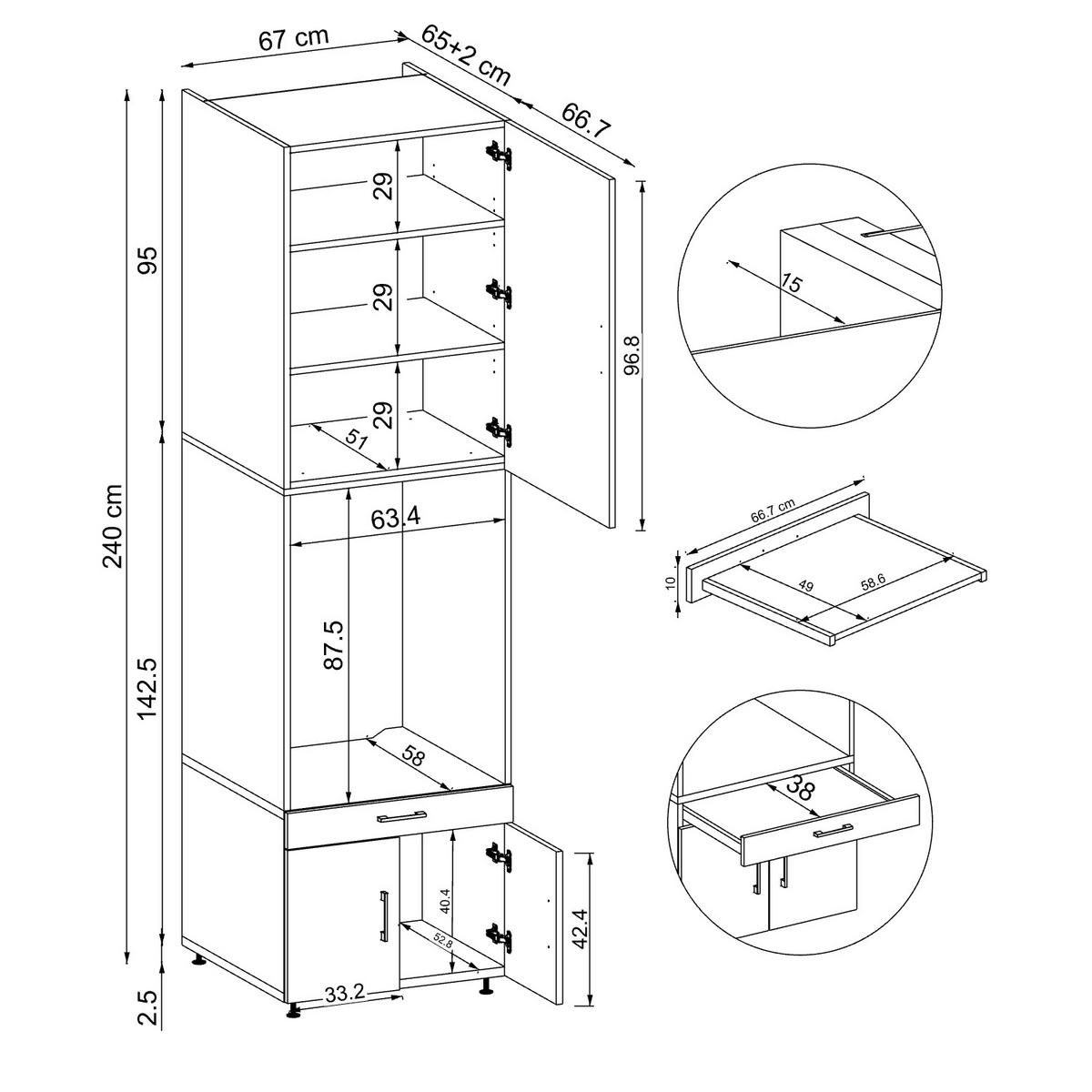 WASCHMASCHINENSCHRANK Serie 3 67cm Breit, 240cm Hoch - Schwarz, Holzwerkstoff (67/240/67cm)