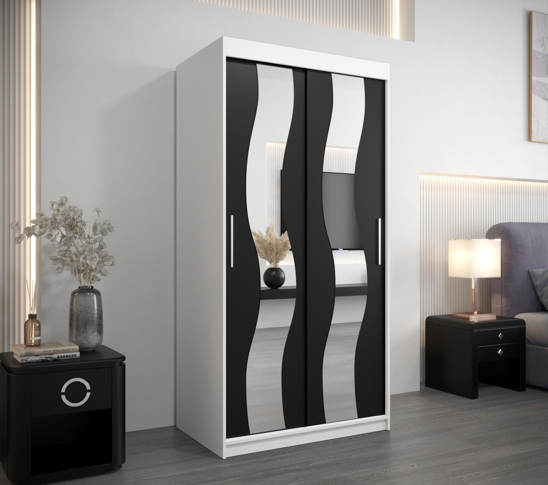 SCHWEBETÜRENSCHRANK 200/100/62 2-türig - Silberfarben/Schwarz, Holz/Kunststoff (100/200/62cm) - Abiks Möbel