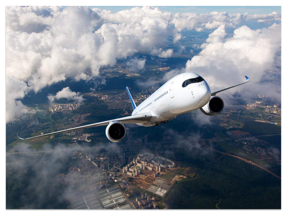 FOTOTAPETE für Jugendzimmer Flugzeug Start Wolken Himmel 200x140 - Blau/Beige, Papier (200/140cm) - Muralo